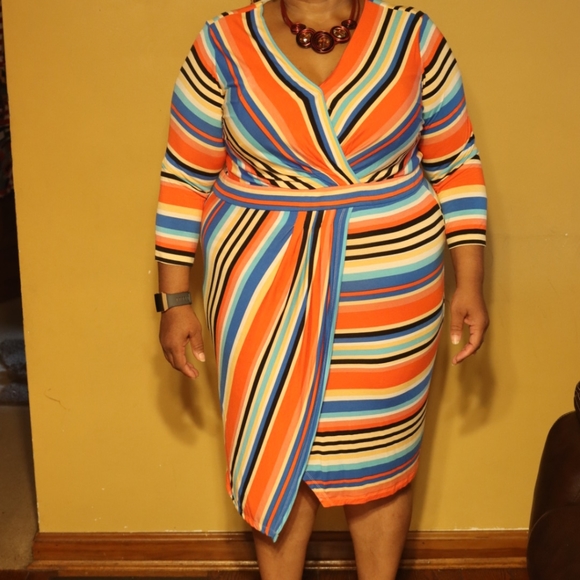 Boutique Dresses & Skirts - Plus Size Faux Wrap Striped Dress